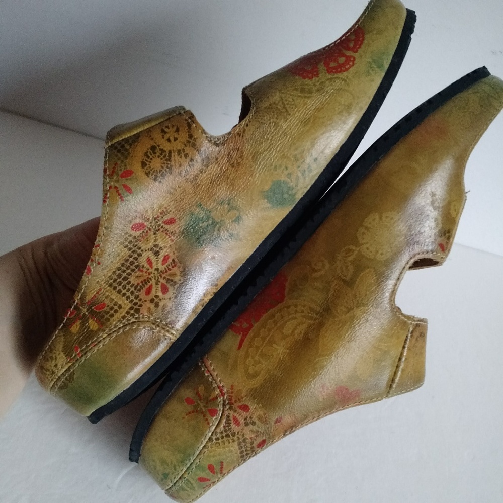 Boho ARAVON Slides Genuine Leather Mustard Floral sandal Slip-on Sandal Flats - Picture 8 of 16